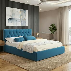 Кровать Verona велюр синий без П/М 1400x2000, ортопедическое основание, изголовье мягкое