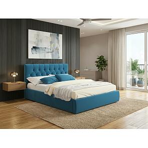 Кровать Verona велюр синий без П/М 1400x2000, ортопедическое основание, изголовье мягкое