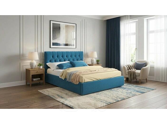 Кровать Verona велюр синий С П/М 1400x2000, изголовье мягкое
