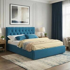 Кровать Verona велюр синий С П/М 1400x2000, изголовье мягкое