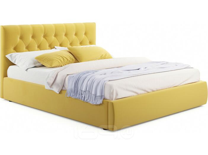 Кровать Verona велюр жёлтый без П/М 1400x2000, ортопедическое основание, изголовье мягкое