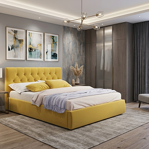 Кровать Verona велюр жёлтый без П/М 1400x2000, ортопедическое основание, изголовье мягкое