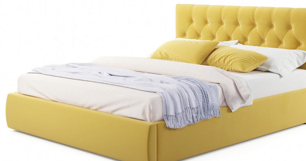 Мягкая кровать Verona 1400 желтая с ортопедическим основанием