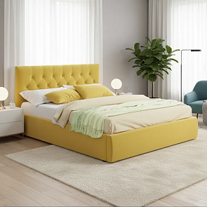 Кровать Verona велюр жёлтый С П/М 1400x2000, ортопедическое основание, изголовье мягкое