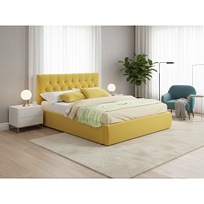 Кровать Verona велюр жёлтый С П/М 1400x2000, ортопедическое основание, изголовье мягкое