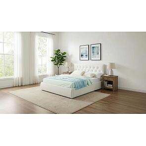 Кровать Verona велюр бежевый без подъёмного механизма 1600x2000, изголовье мягкое