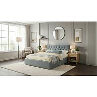 Кровать Verona велюр серый с подъемным механизмом 1600x2000, ортопедическое основание, изголовье мягкое