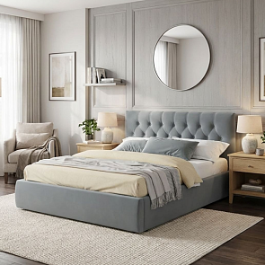 Кровать Verona велюр серый С П/М 1600x2000, ортопедическое основание, изголовье мягкое