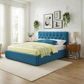 Кровать Verona велюр синий с подъемным механизмом 1600x2000, ортопедическое основание, изголовье мягкое