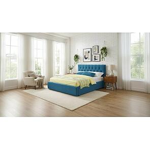 Кровать Verona велюр синий с подъемным механизмом 1600x2000, ортопедическое основание, изголовье мягкое