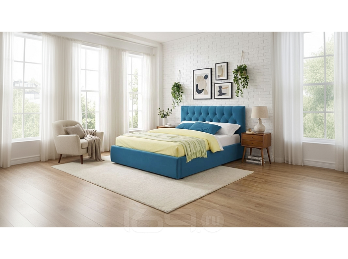 Кровать Verona велюр синий С П/М 1600x2000, ортопедическое основание, изголовье мягкое
