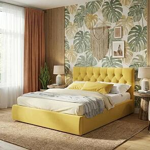 Кровать Verona велюр жёлтый с подъемным механизмом 1600x2000, ортопедическое основание, изголовье мягкое