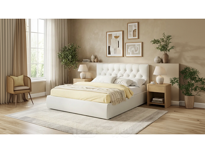 Кровать Verona велюр бежевый С П/М 1800x2000, ортопедическое основание, изголовье мягкое