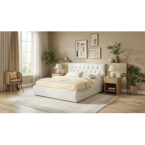 Кровать Verona велюр бежевый С П/М 1800x2000, ортопедическое основание, изголовье мягкое