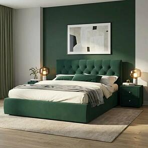 Кровать Verona велюр изумруд с подъемным механизмом 1800x2000, ортопедическое основание, изголовье мягкое