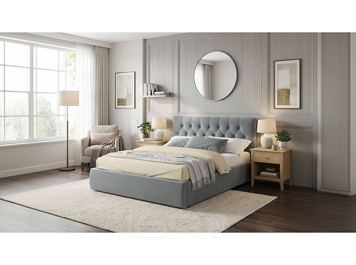 Кровать Verona велюр серый С П/М 1800x2000, ортопедическое основание, изголовье мягкое