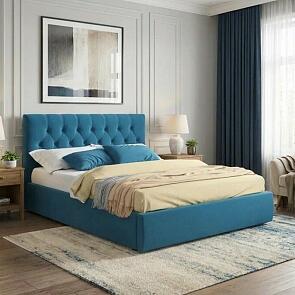 Кровать Verona велюр синий с подъемным механизмом 1800x2000, ортопедическое основание, изголовье мягкое