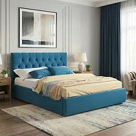 Кровать Verona велюр синий с подъемным механизмом 1800x2000, ортопедическое основание, изголовье мягкое