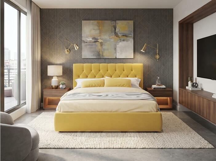 Кровать Verona велюр жёлтый без П/М 1800x2000, ортопедическое основание, изголовье мягкое