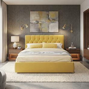 Кровать Verona велюр жёлтый без П/М 1800x2000, ортопедическое основание, изголовье мягкое