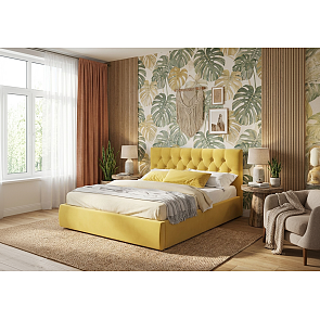 Кровать Verona велюр жёлтый С П/М 1800x2000, ортопедическое основание, изголовье мягкое