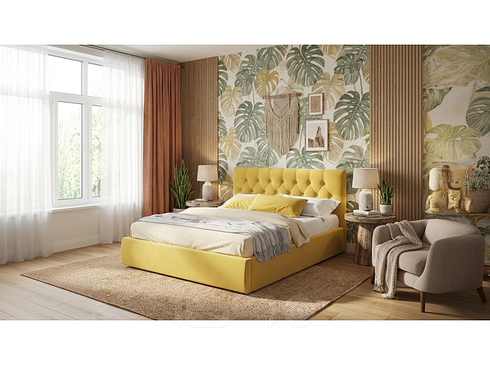 Кровать Verona велюр жёлтый С П/М 1800x2000, ортопедическое основание, изголовье мягкое
