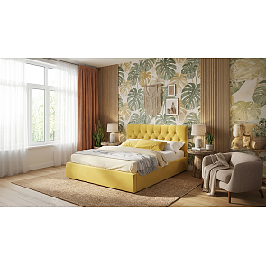 Кровать Verona велюр жёлтый С П/М 1800x2000, ортопедическое основание, изголовье мягкое