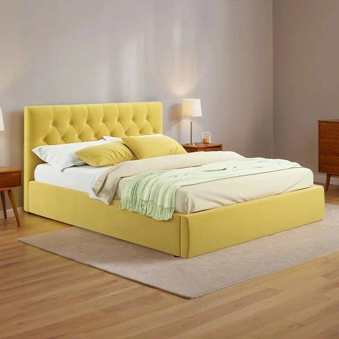 Мягкая кровать Verona 1800 желтая с подъемным механизмом 27900₽