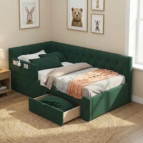 Кровать Afelia велюр изумруд без подъёмного механизма 900x2000, изголовье мягкое