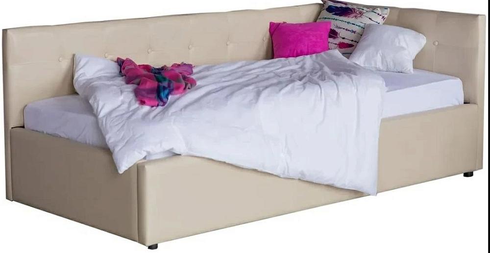 Односпальная кровать-тахта Bonna 900, БП/М, экокожа, Бежевый односпальная кровать тахта colibri 800 темная с подъемным механизмом