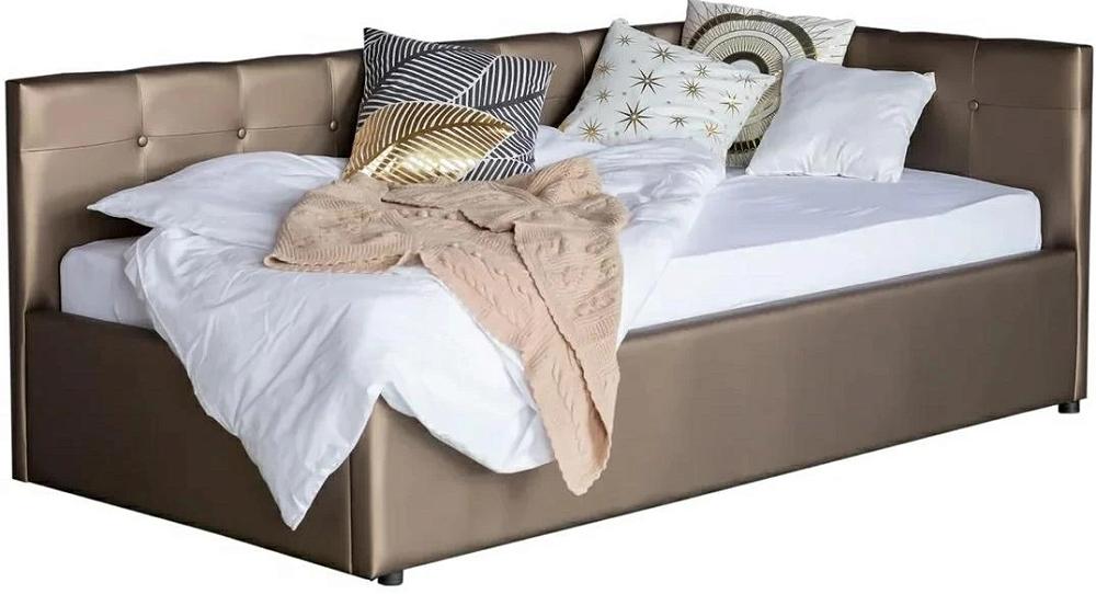 Односпальная кровать-тахта Bonna 900, БП/М, экокожа, Капучино односпальная кровать дублин ясень анкор светлый