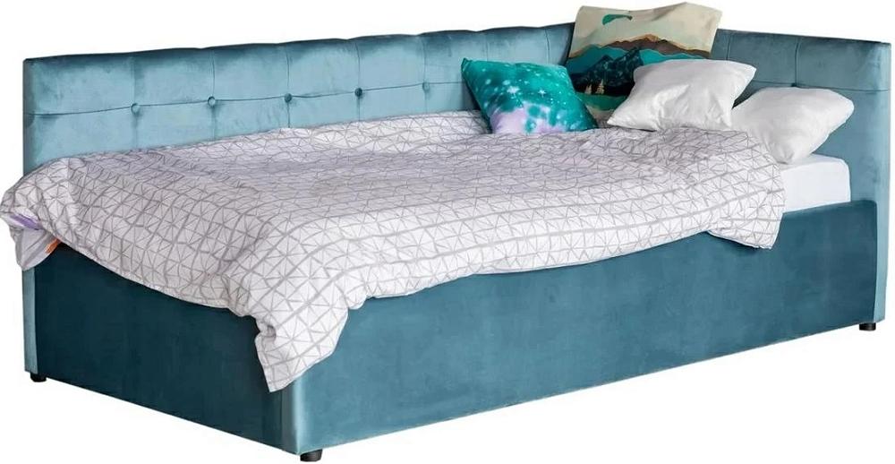 Односпальная кровать-тахта Bonna 900, БП/М, ткань, Синий мягкая интерьерная кровать стефани 1400 п м ткань жёлтый