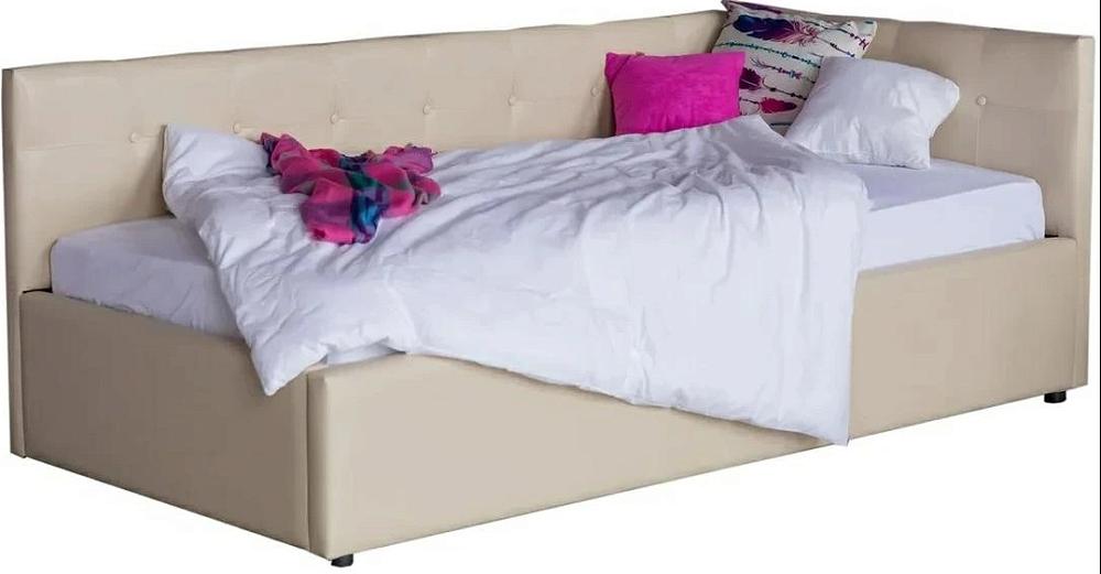 Односпальная кровать-тахта Bonna 900, П/М, экокожа, Бежевый односпальная кровать прагма пм розовый велюр 120х200 см