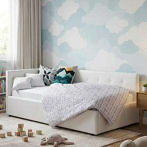 Кровать Colibri экокожа белый с подъемным механизмом 800x1600, ортопедическое основание, изголовье мягкое