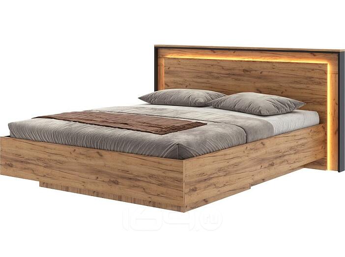 Кровать Наоми с подсветкой без обивки черный, дуб крафт без П/М 160x200, изголовье жесткое