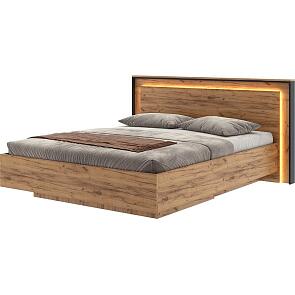 Кровать Наоми с подсветкой без обивки черный, дуб крафт без П/М 160x200, изголовье жесткое