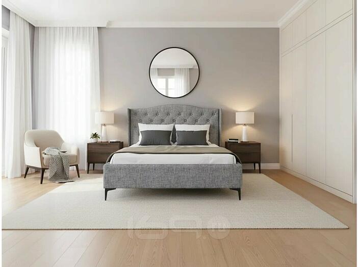 Кровать TANGO рогожка серый 1400x2000, изголовье мягкое