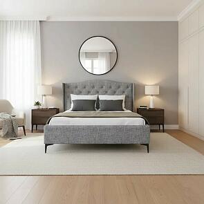 Кровать TANGO рогожка серый 1400x2000, изголовье мягкое