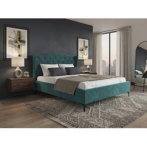 Кровать TANGO велюр бирюзовый 1400x2000, изголовье мягкое