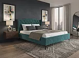 Кровать TANGO велюр бирюзовый 1400x2000, изголовье мягкое