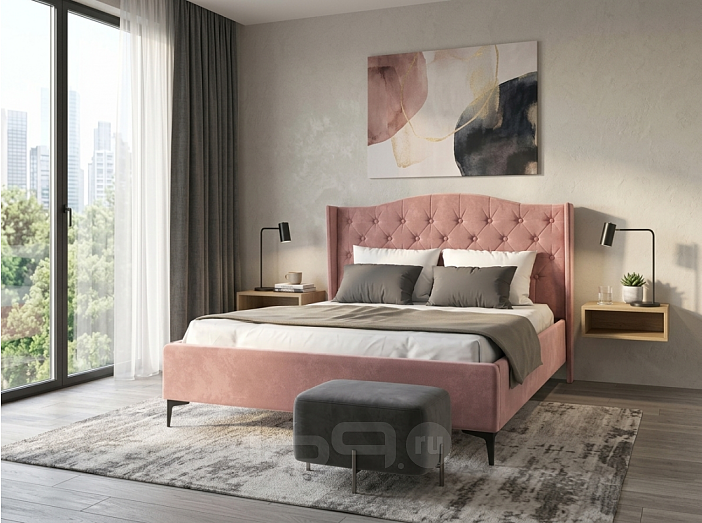 Кровать TANGO велюр розовый 1400x2000, изголовье мягкое