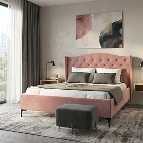 Кровать TANGO велюр розовый 1400x2000, изголовье мягкое