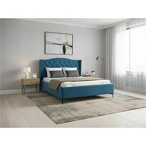 Кровать TANGO велюр синий 1400x2000, изголовье мягкое
