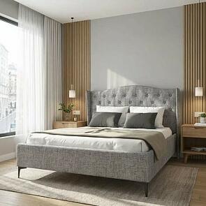 Кровать TANGO рогожка серый без подъёмного механизма 1600x2000, без ортопедического основания, изголовье мягкое