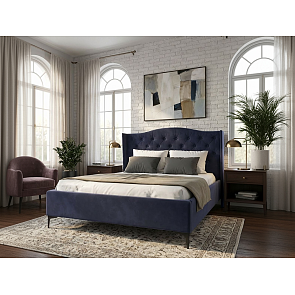 Кровать TANGO велюр индиго 1600x2000, изголовье мягкое