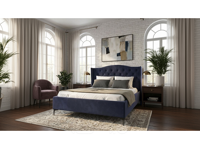Кровать TANGO велюр индиго 1600x2000, изголовье мягкое