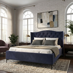 Кровать TANGO велюр индиго 1600x2000, изголовье мягкое