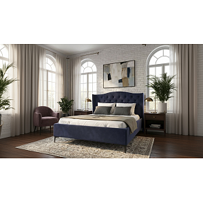 Кровать TANGO велюр индиго 1600x2000, изголовье мягкое