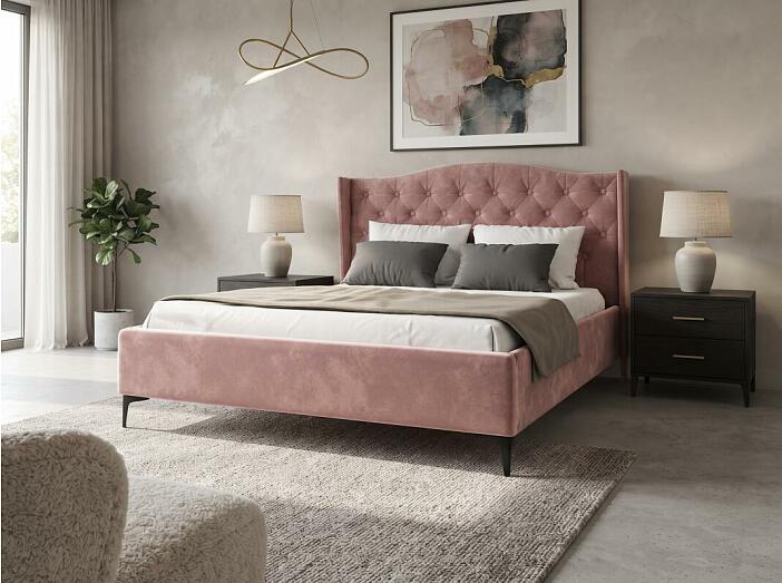 Кровать TANGO велюр розовый 1600x2000, изголовье мягкое