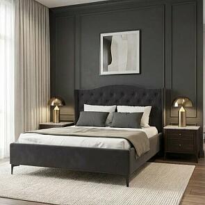Кровать TANGO велюр серый без подъёмного механизма 1600x2000, без ортопедического основания, изголовье мягкое